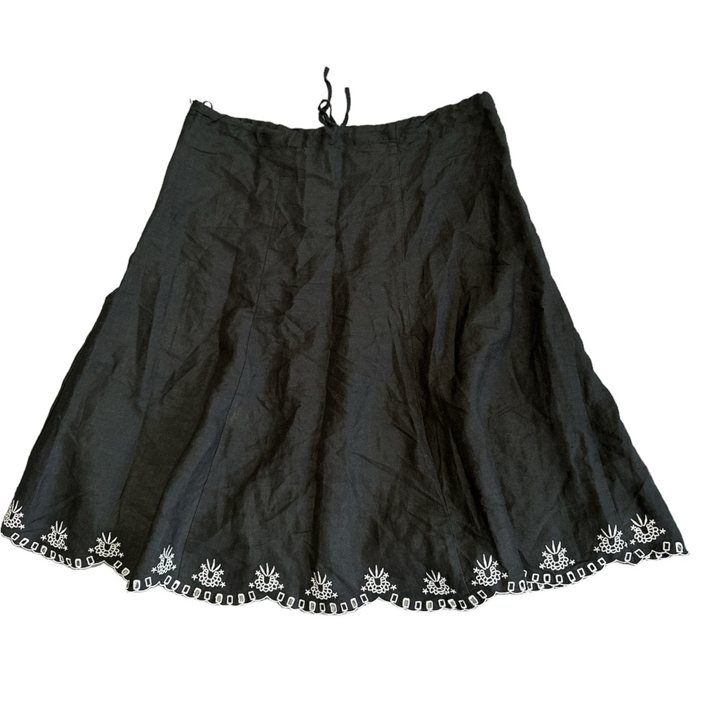 Vintage/Y2K Lynn Cantin Ramie/Rayon Blend Skirt with embroidered hem size 10